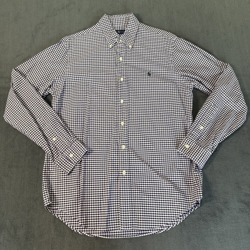 Ralph Lauren Shirt Mens Medium Purple White Gingham Check Pony